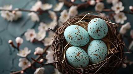 Fototapeta premium Easter wallpaper for desktop 4k 16*9, spring background, high resolution graphic source