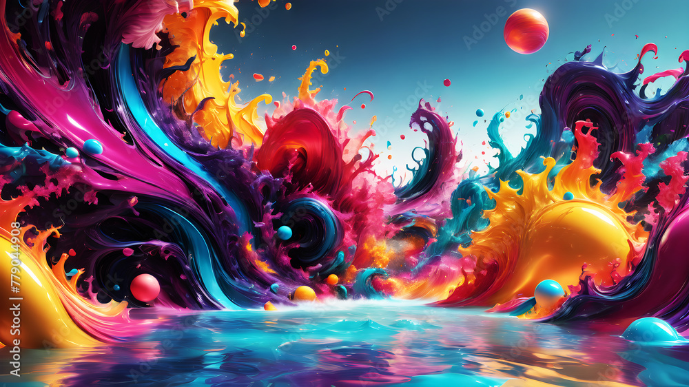 Poster create an abstract background inspired by the juxtaposition of chaos and harmony, incorporating vibr