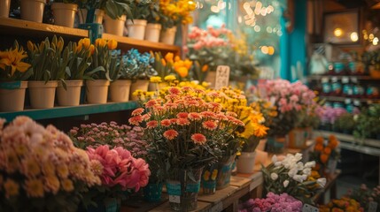 The variety of colorsful flowers are available for sale at the flower shop, customers to choose during special occasions.
