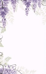 Delicate purple wisteria flowers and vines on a pale background, perfect for wedding invitations, cards, and other special occasions.