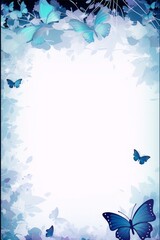 Blue and purple watercolor and digital painting of butterflies and flowers.