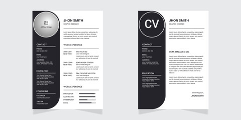 Professional CV resume template design and letterhead / cover letter - vector minimalist