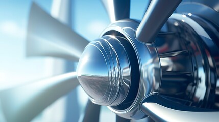 A photo of a close-up view of a wind turbine rotor. - obrazy, fototapety, plakaty