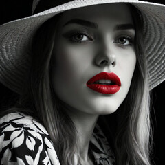 Stylish Woman Wearing a Fashionable Hat Outdoors in Summer Sunlight