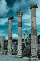 Ephesus, Turkey - March 28 2014: Ephesus city remains of pillars and temples