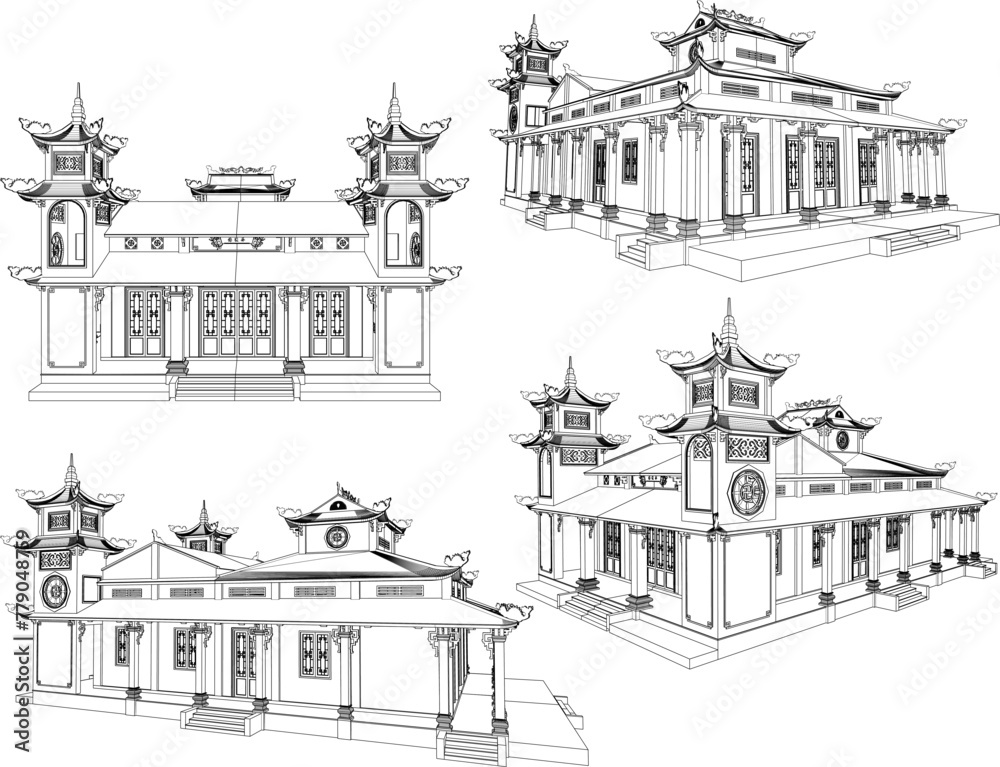 Wall mural vector sketch illustration of traditional ethnic old classic building design