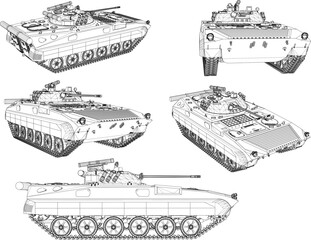 Vector sketch illustration of advanced battle tank war vehicle design