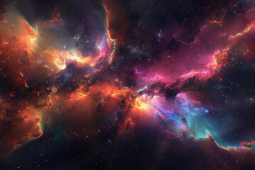 A colorful galaxy with a purple and blue cloud in the middle - obrazy, fototapety, plakaty