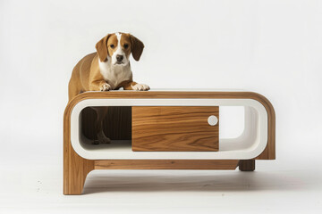 Contemporary dog cabinet with a Jack Russell terrier on top