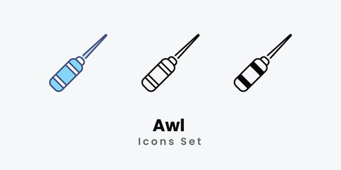 Awl  Icons set thin line and glyph vector icon illustration