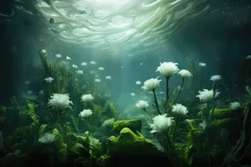 Fotobehang An aquatic plants, An array of aquatic plants swirling underwater, AI generated © Tanu