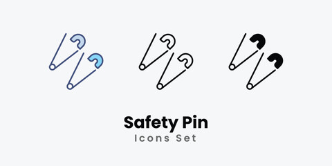 Safety Pin Icons set thin line and glyph vector icon illustration - obrazy, fototapety, plakaty