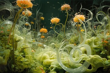Fototapeta na wymiar An aquatic plants, An array of aquatic plants swirling underwater, AI generated