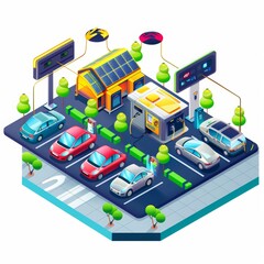 Obraz premium 3D layout of a gas station and parking lot.