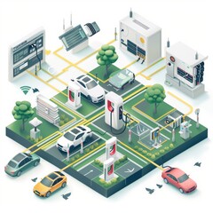Obraz premium 3D layout of a gas station and parking lot.
