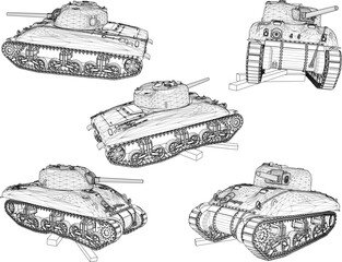 vector design sketch illustration of world war panzer tank fighting vehicle