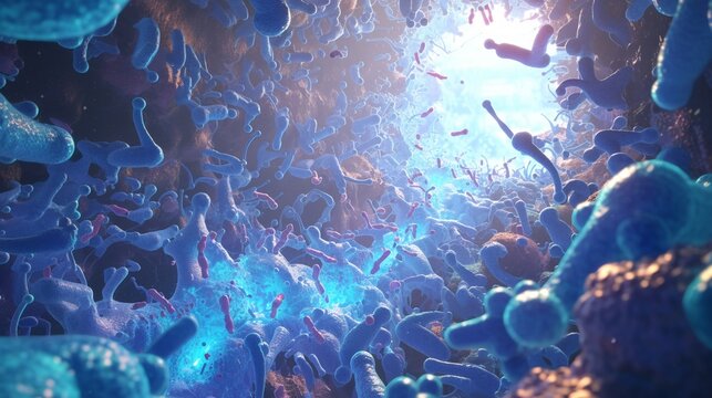 Endocytosis at receptor site, glowing blue details, zoomedin, high realism, cellular process illustration