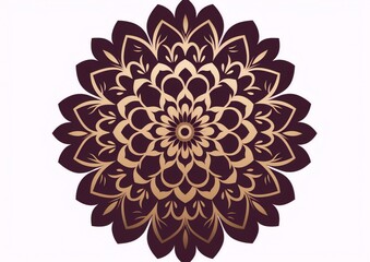 Golden and purple detailed mandala design, intricate radial floral pattern, islamic art style, damask, medallion, flourish, arabesque, oriental, circular, ornate, decorative