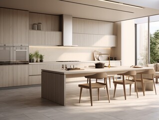 Modern multifunctional and practical kitchen design for one family.