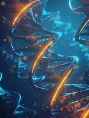 Point mutation in DNA sequence, glowing gold focus, side perspective, ultrarealistic, genetics theme - obrazy, fototapety, plakaty