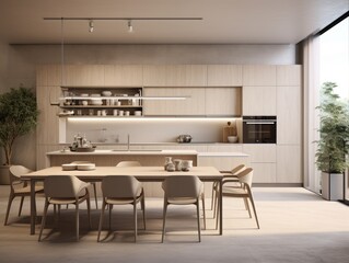 Fototapeta premium Modern multifunctional and practical kitchen design for one family.