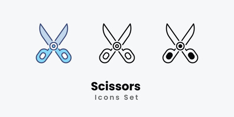 Scissors  Icons set thin line and glyph vector icon illustration
