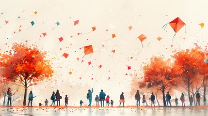 A group of people flying kites against a white background, creating a visual spectacle during the Basant Festival