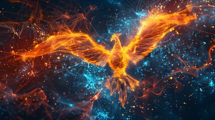 Majestic Celestial Phoenix Erupting in Cosmic Splendor - Vibrant Digital Art Depicting Mythical Avian Ablaze in Interstellar Energies