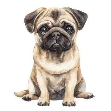 cute pug vector illustration in watercolour style