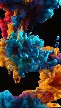 Blue and orange smoke intertwines in a mesmerizing dance, creating a flowing abstract form on a black canvas