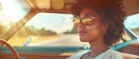 a joyful black woman operating an automobile