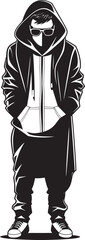 Noir Navigator Hipster Man in Hood and Glasses Vector Icon Spectacled Sentinel Stylish Man in Hood and Glasses Vector Emblem