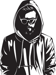 Spectral Strategist Stylish Man in Hood and Glasses Vector Emblem Stealthy Stare Urban Figure with Glasses Vector Logo Design