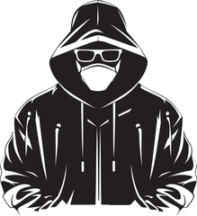Shadowed Sleuth Urban Figure with Glasses Vector Logo Design Urban Incognito Hipster Man in Hood and Glasses Vector Icon
