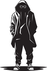 Noir Visionary Hooded Man with Glasses Vector Logo Shadow Guardian Man in Hood and Glasses Emblem