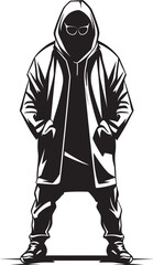 Hooded Vigilance Sleek Man in Glasses Vector Emblem Noir Style Hooded Figure with Glasses Vector Icon