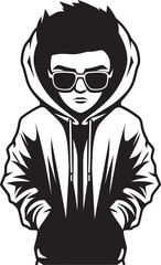 Urban Enigma Hooded Figure with Glasses Vector Icon Noir Visionary Man in Hood and Glasses Logo