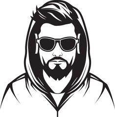 Shadowed Strategist Man in Hood and Glasses Logo Spectral Sleuth Urban Man in Glasses Vector Icon