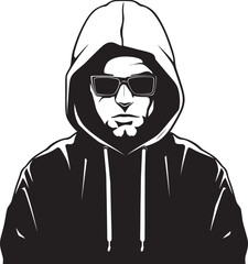 Shadowed Sleuth Urban Man in Glasses Vector Logo Urban Enigma Man in Hood and Glasses Emblem