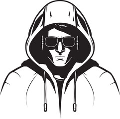 Urban Enigma Man in Hood and Glasses Vector Logo Symbol Secret Sentry Disguised Figure in Hood and Glasses Vector Logo Design