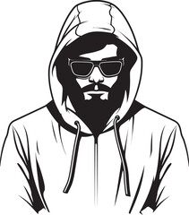 Stealthy Shades Man in Hood and Glasses Vector Emblem Shadow Sentinel Disguised Figure in Hood and Glasses Vector Logo Icon