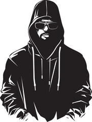 Shadow Sentinel Disguised Figure in Hood and Glasses Vector Logo Icon Noir Navigator Hooded and Glasses Wearing Man Vector Logo Design