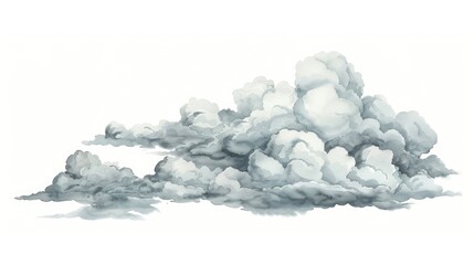 A cozy group of altostratus clouds, layering the sky, each with a different shade of gray, depicted in watercolor on white