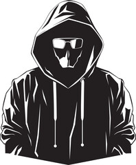Dark Defender Hooded and Glasses Wearing Man Vector Logo Design Incognito Identity Man in Hood and Glasses Vector Logo Icon