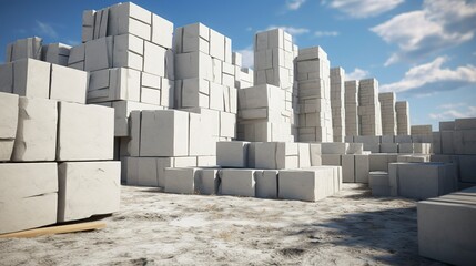 A photo of a construction site with a stack of concrete