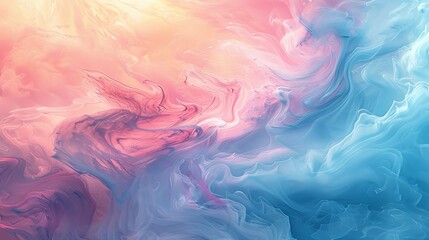 Fototapeta na wymiar An abstract interpretation of swirling clouds with a harmonious blend of pink and blue, creating a fluid and dynamic atmosphere reminiscent of a pastel sky.
