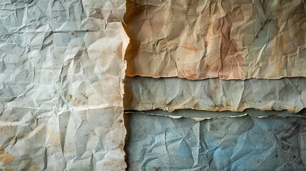 This image showcases the rustic beauty of torn, layered, crinkled paper in a range of natural and earthy tones, creating a rich textural landscape.