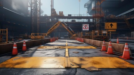A photo of a construction site with utility markings. - obrazy, fototapety, plakaty