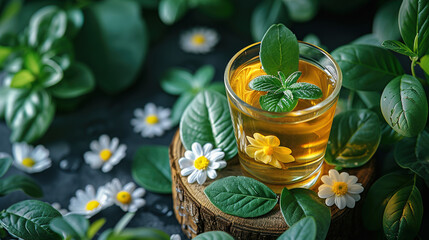 The health benefits of moringa herbal tea served with fresh leaves and flowers