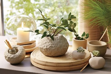 Obraz na płótnie Canvas Bring the outdoors in with nature-inspired elements. Explore the use of natural materials, indoor plants, and soothing earthy tones to create a connection with nature within your Zen retreat.
